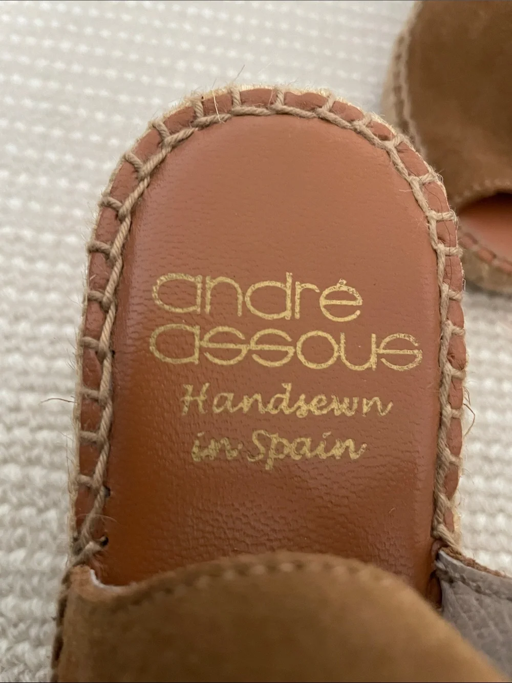 Andre Assous Brown Suede Peep-Toe Wedge Sandals with Front Zips